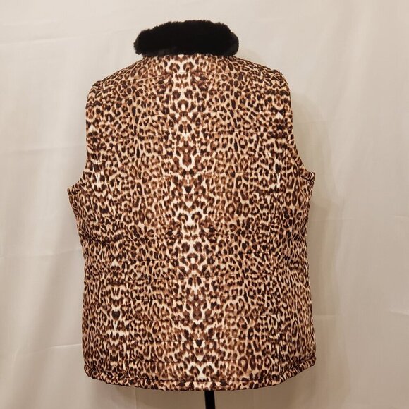 Calvin Klein Women's Leopard/Animal Print Puffer Jacket w/Faux Fur Collar, SZ 1X - Picture 8 of 12